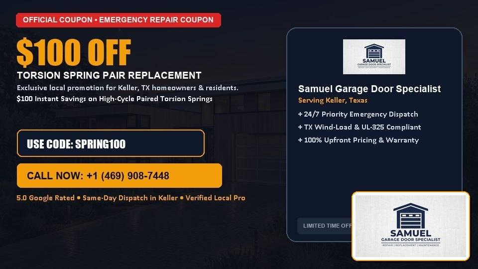 $100 OFF Dual High-Cycle Torsion Spring Replacement in Keller, TX - Samuel Garage Door Specialist