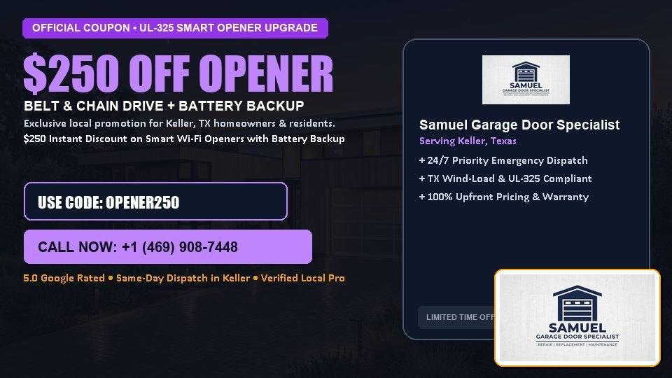 $250 OFF Smart Wi-Fi Garage Door Opener Installation in Keller, TX - Samuel Garage Door Specialist